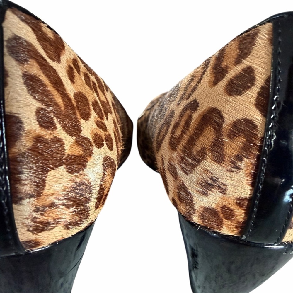 Cole Haan Leopard Print Calf Hair Black Patent Wedge Heels Size 8 - Picture 8 of 16